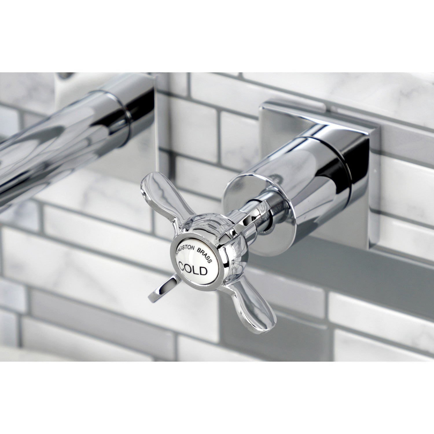 Kingston Tulare KS6121BEX - Essex Double-Handle 3-Hole Wall Mount Bathroom Faucet, Polished Chrome — thumbnail 2